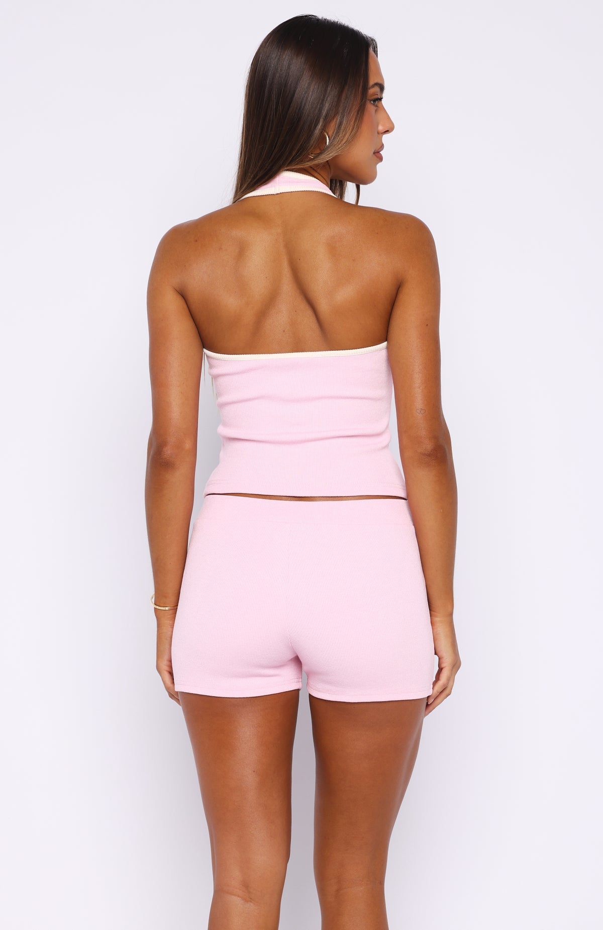 White Fox Doing My Best Ribbed Halter Top Pink