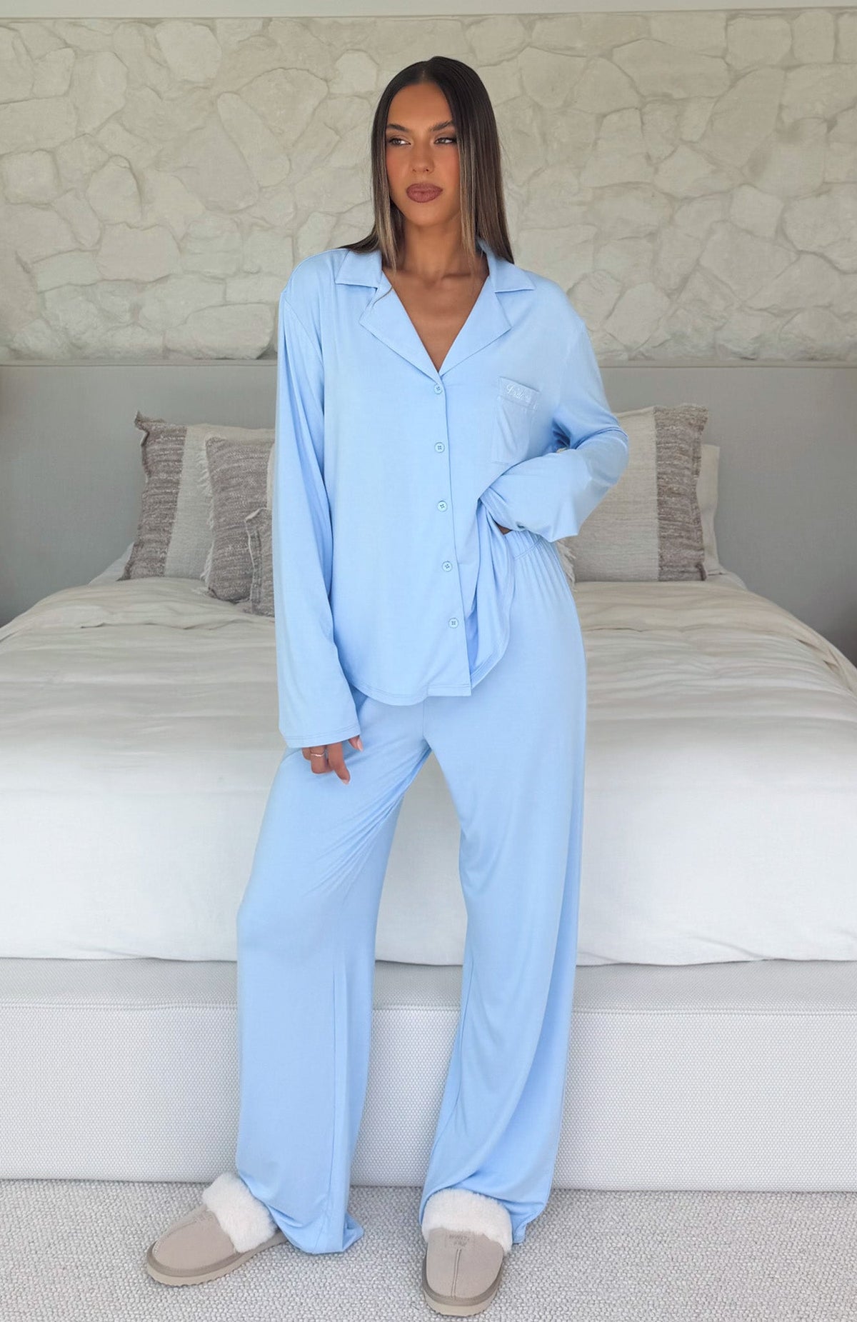 White Fox Bridal Party Long Sleeve Pyjama Set Baby Blue