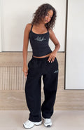 White Fox Know What You Want Barrel Leg Sweatpants Black