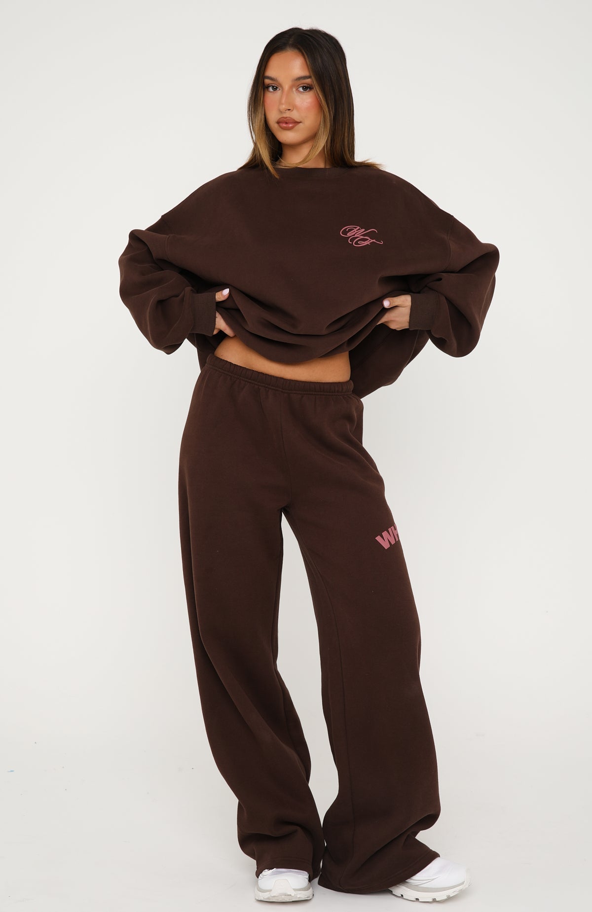 White Fox Studio 17 Raven Wide Leg Sweatpants Chocolate