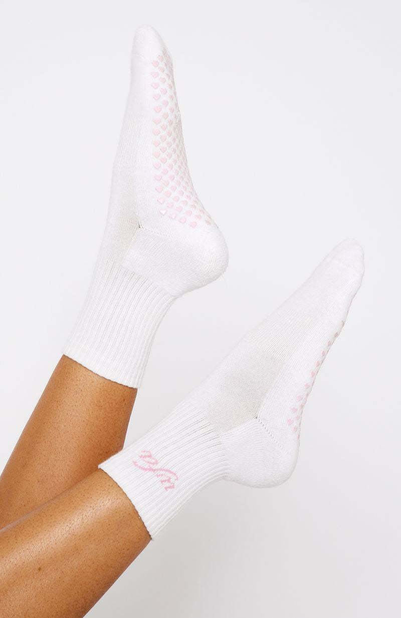 White Fox Energy Is Infinite Grip Socks White/Pink