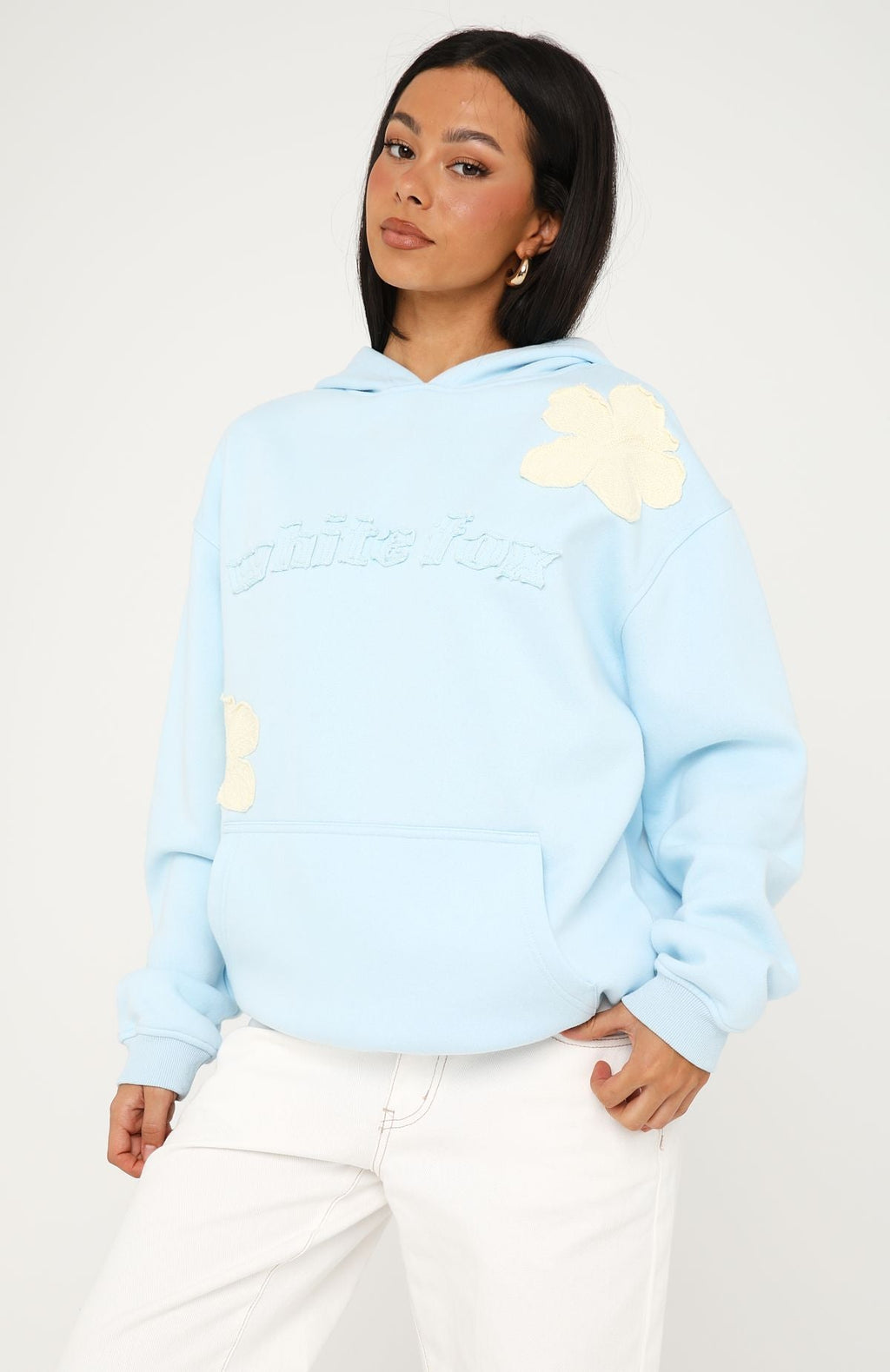 White Fox Sunkissed Bloom Oversized Hoodie Blue