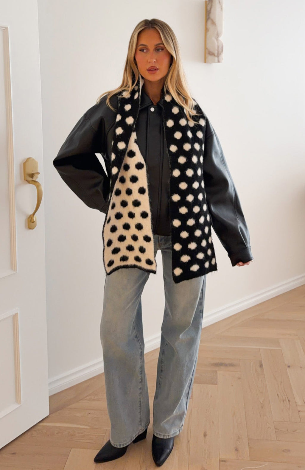 White Fox Olesia Polka Dot Scarf Black & Cream