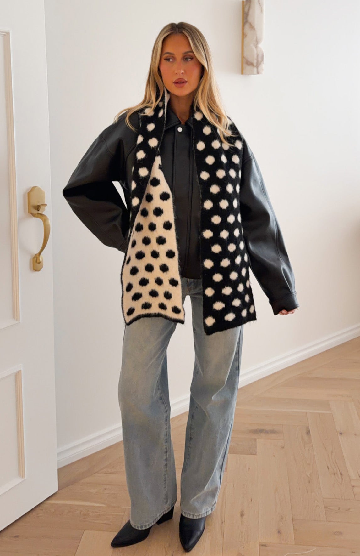 White Fox Olesia Polka Dot Scarf Black & Cream