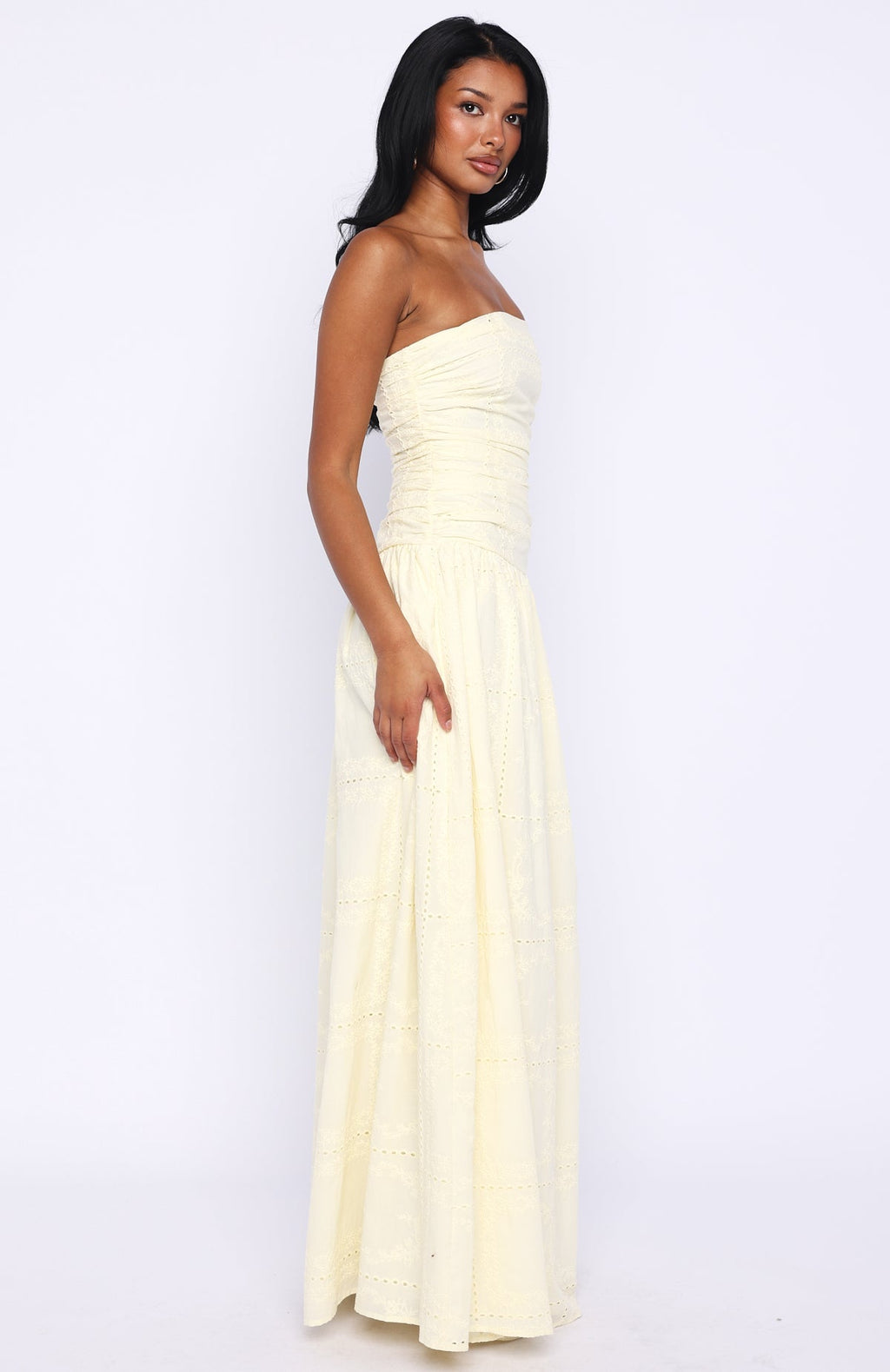 White Fox Bittersweet Babe Strapless Broderie Maxi Dress Butter