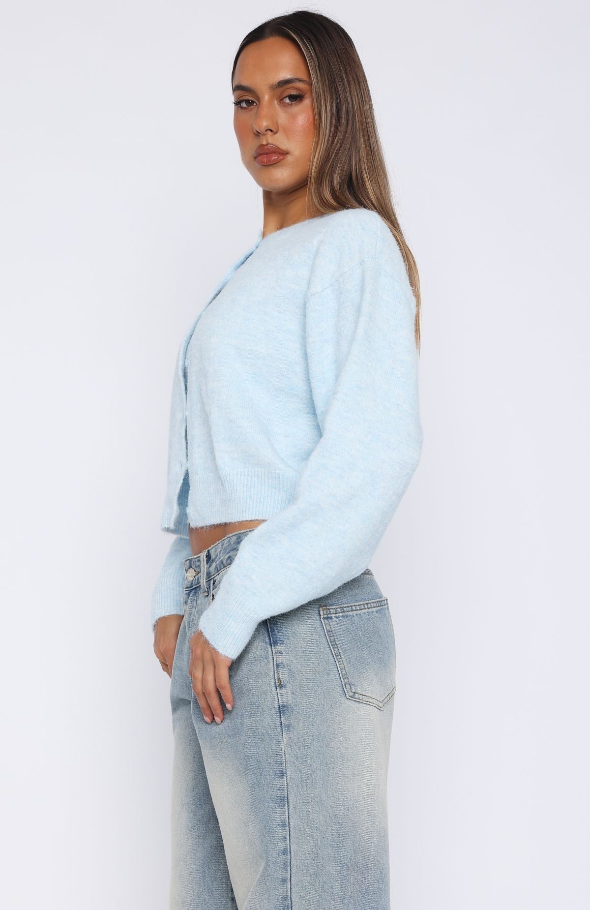White Fox Warm Whispers Knit Cardigan Baby Blue