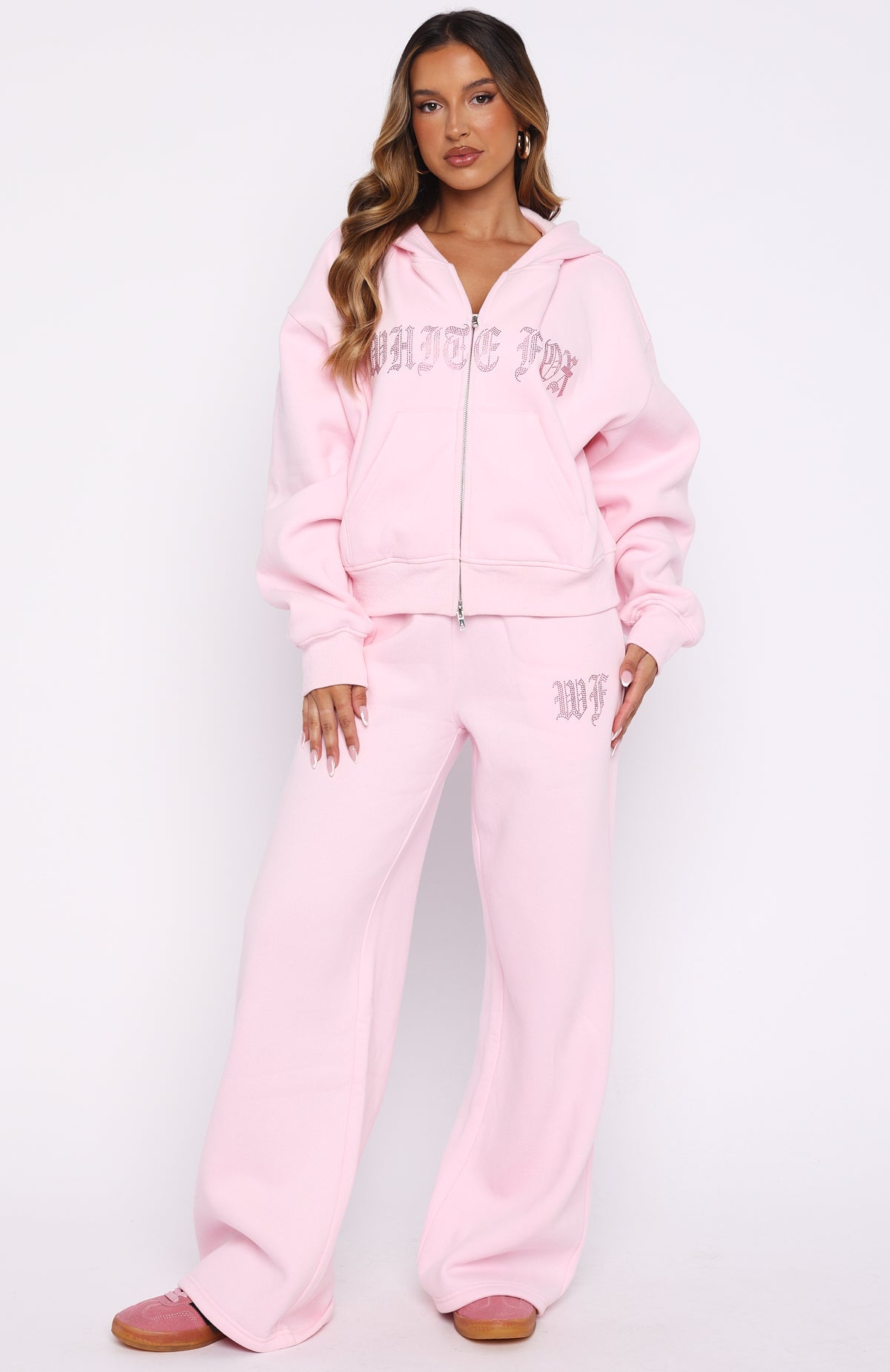 White Fox Lucky Ones Boxy Zip Front Hoodie Pink