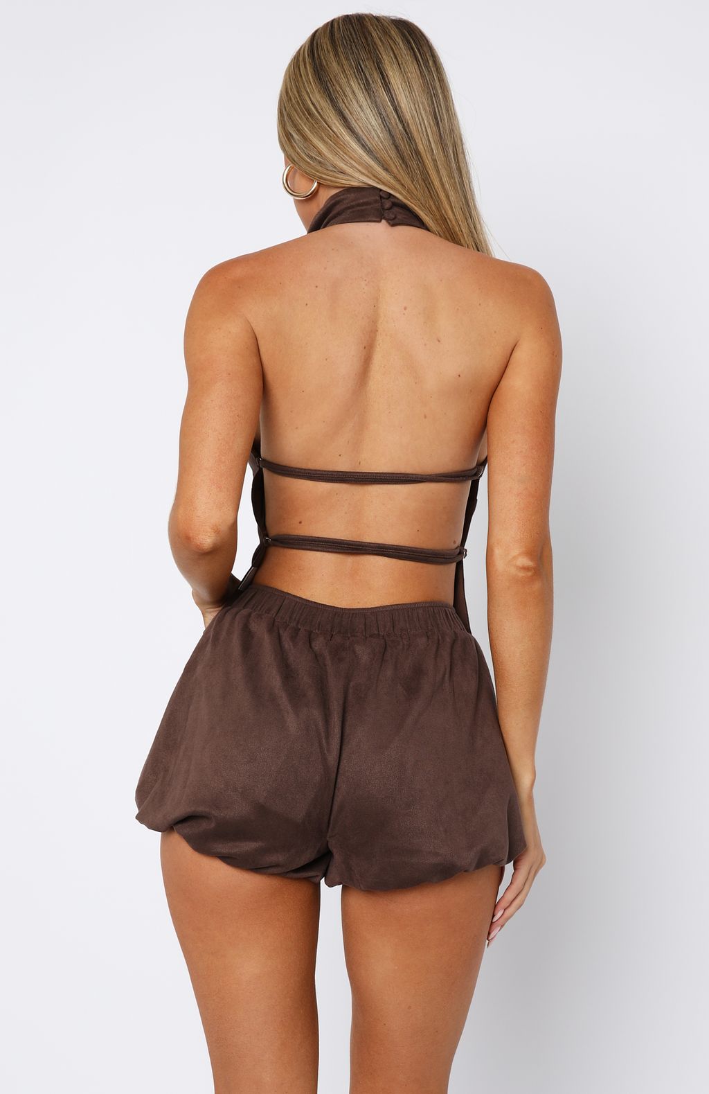White Fox Still Love Me Faux Suede  Halter Top Dark Chocolate