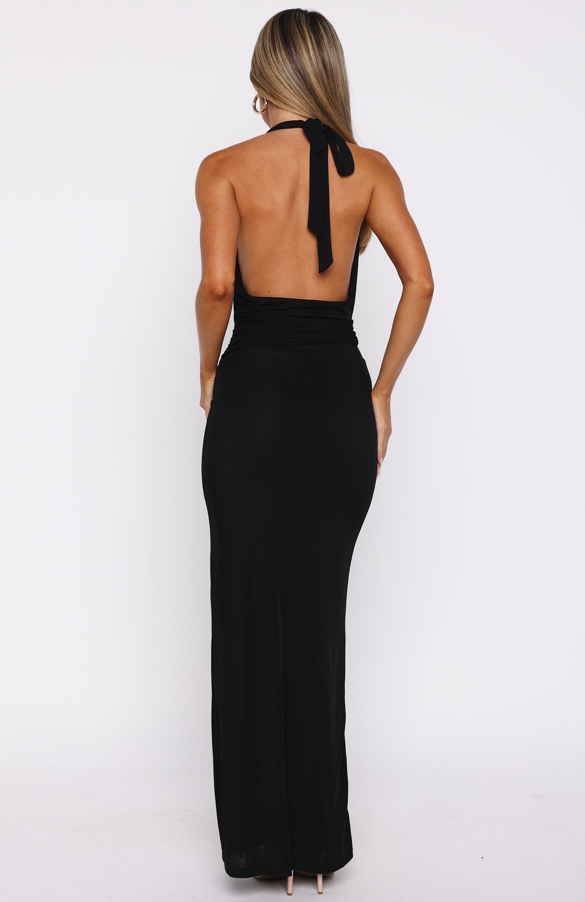 White Fox Too Hot For You Halter Maxi Dress Black