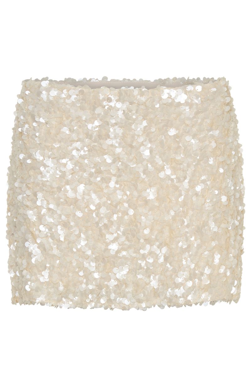 White Fox Soft Power Sequin Mini Skirt Cream