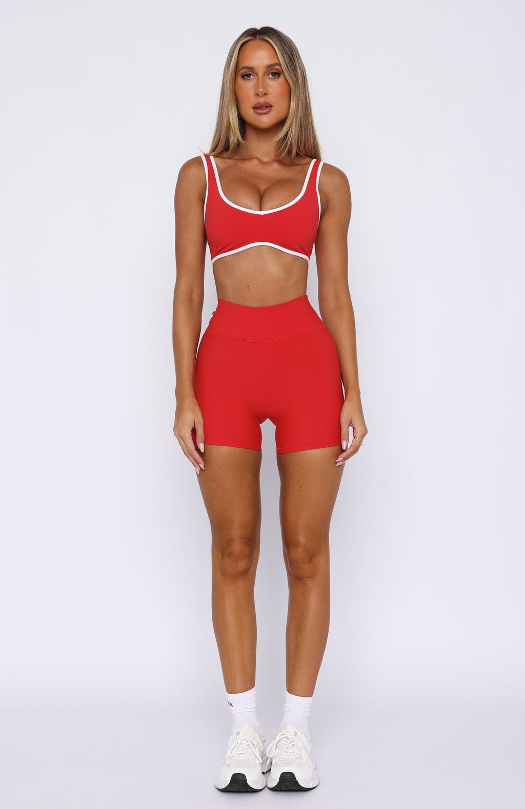 White Fox Keep Up High Waisted Shorts 4" Red