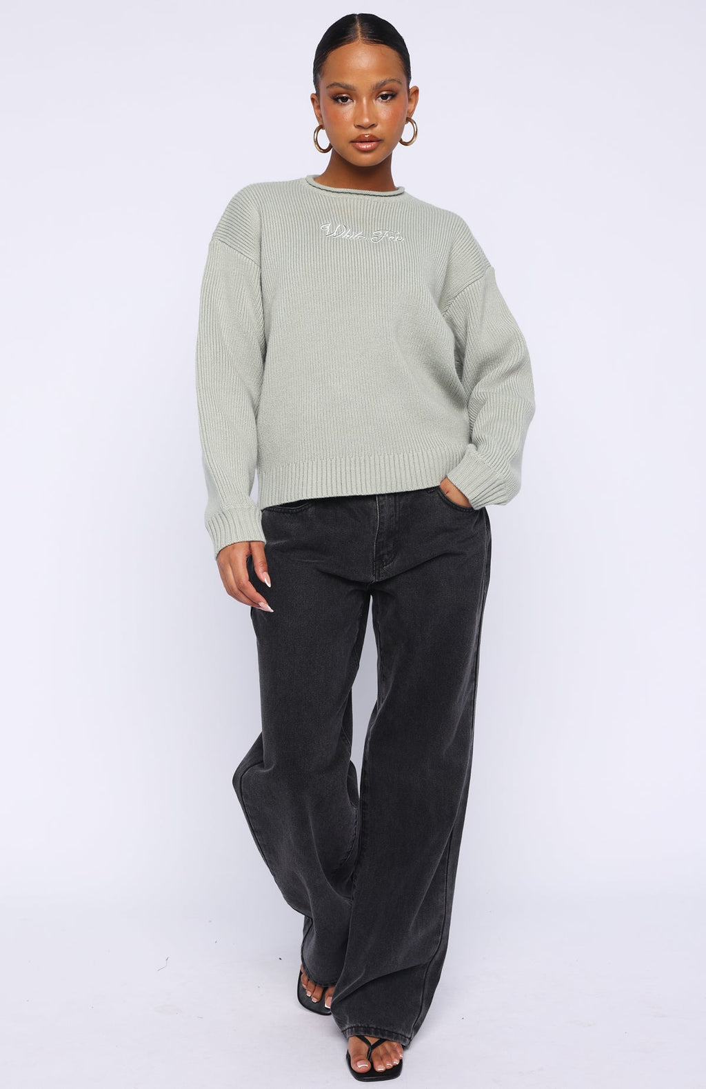 White Fox Snow Dreams Knit Sweater Sage