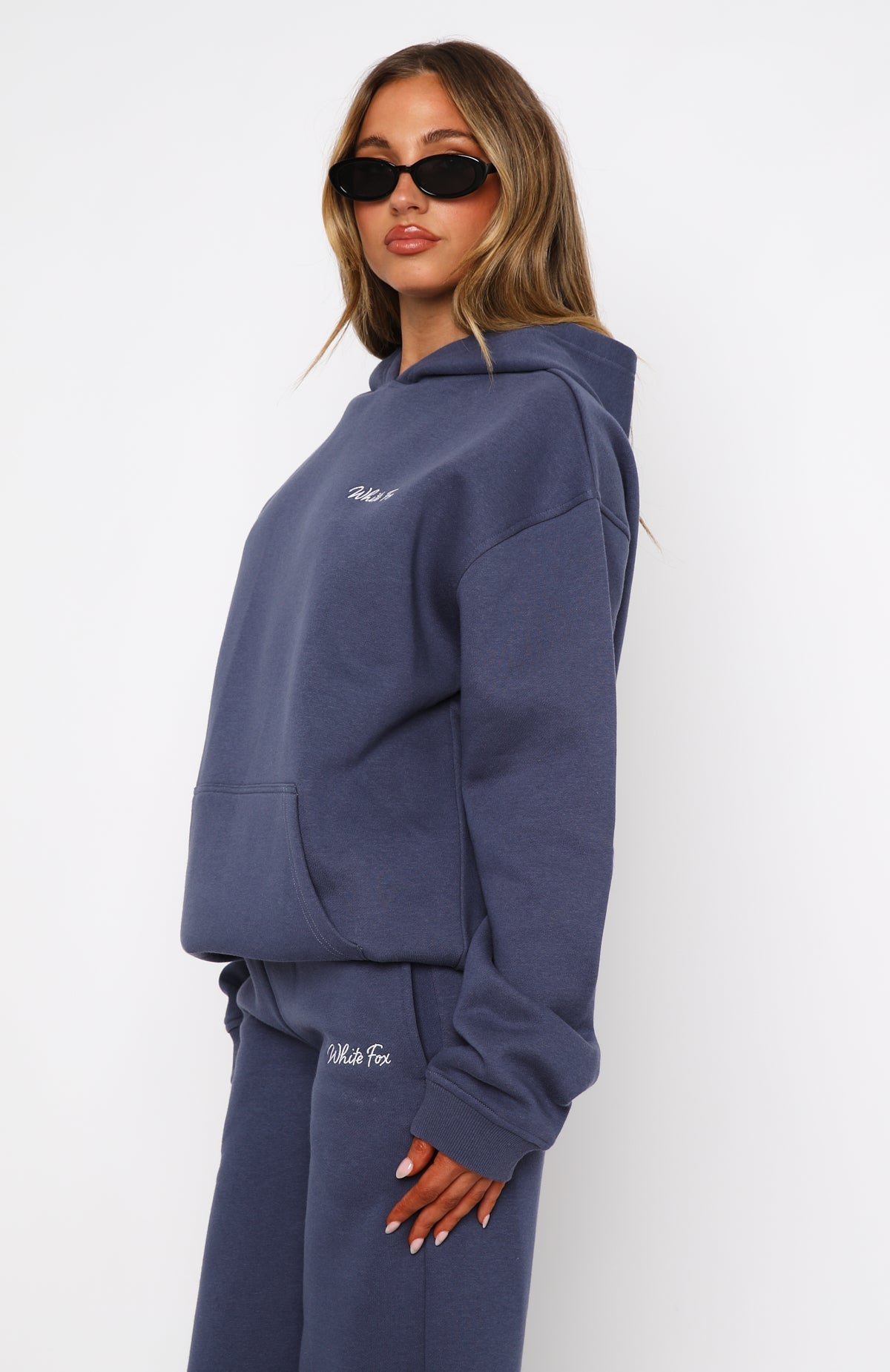 White Fox Match Your Words Oversized Hoodie Navy