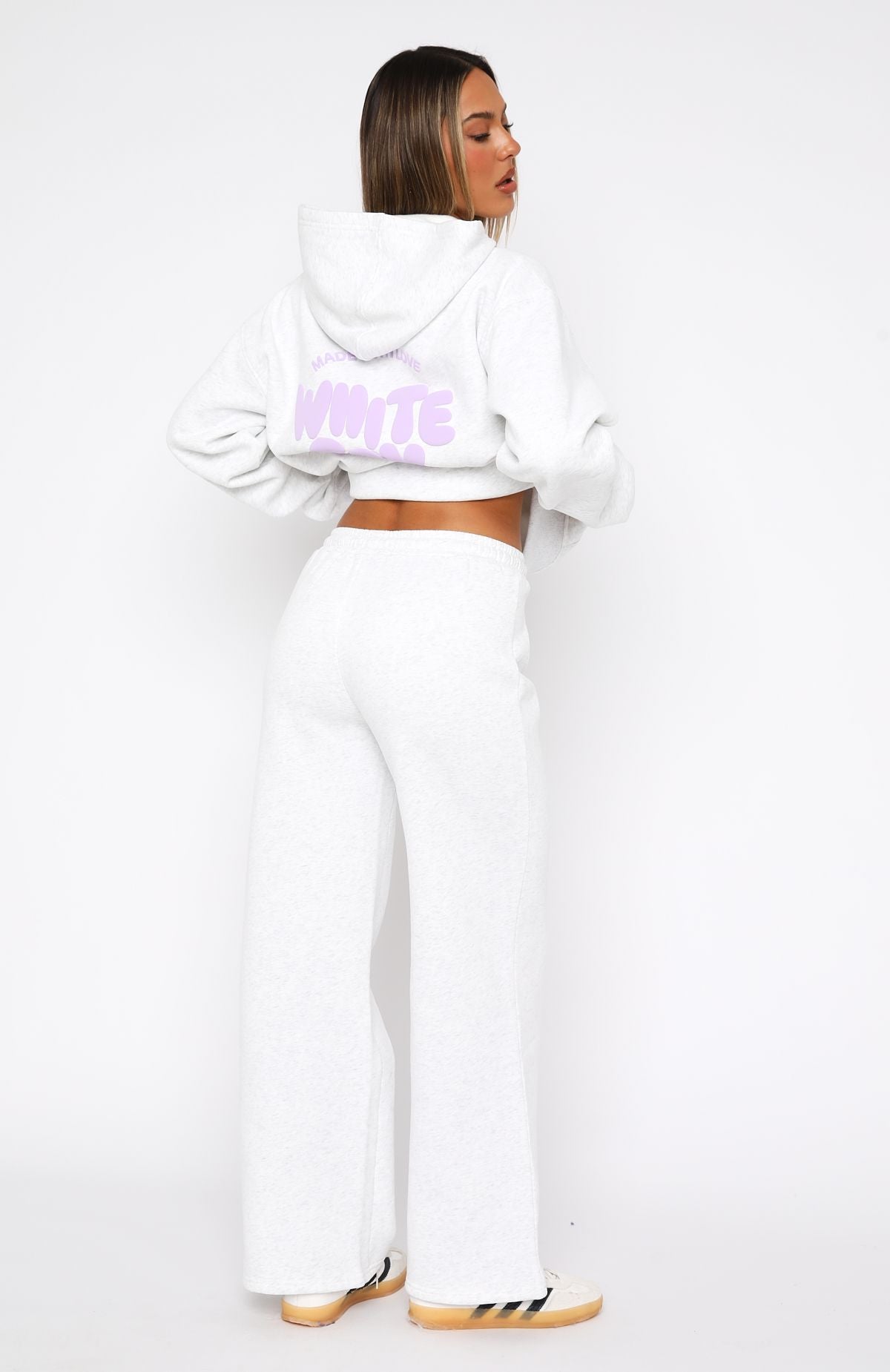 White Fox With Love For You Wide Leg Sweatpants Grey Marle