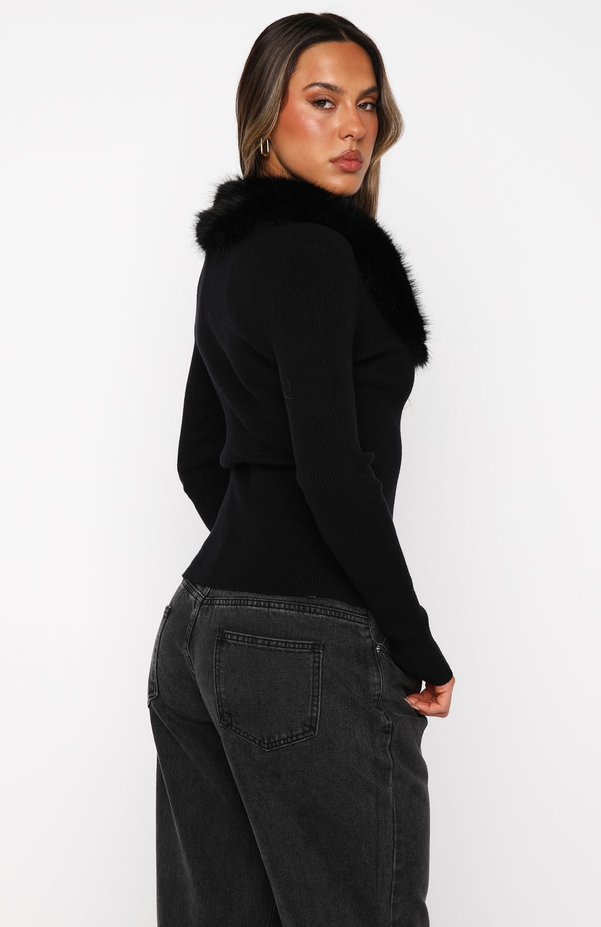 White Fox All Bundled Up Knit Cardigan Black
