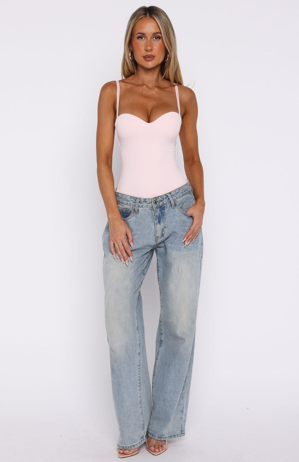 White Fox Stuck To You Bodysuit Baby Pink