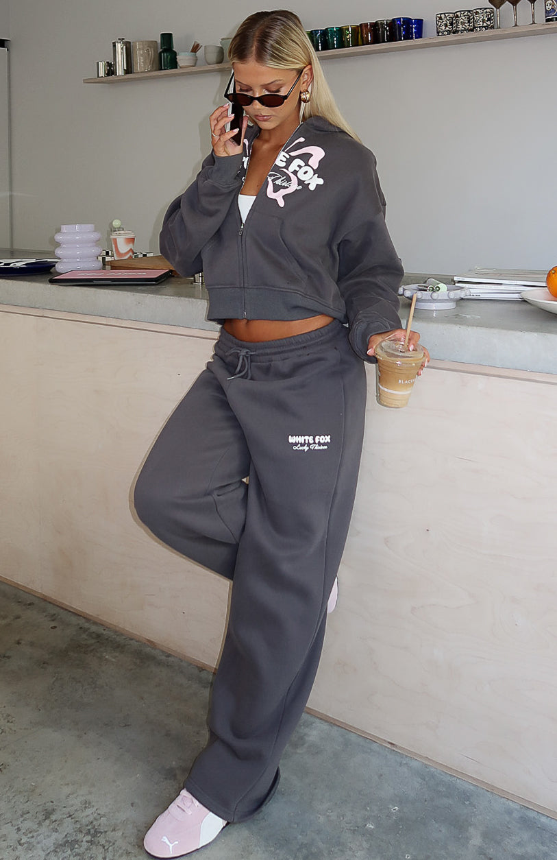 White Fox Lucky Thirteen Audrina Boxy Zip Front Hoodie Volcanic