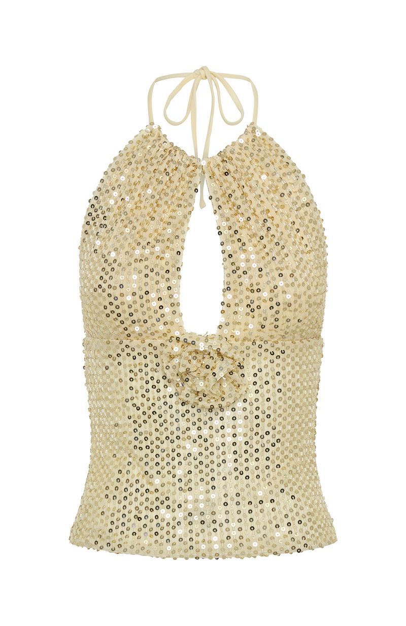 White Fox Fated Souls Beaded Halter Top Cream