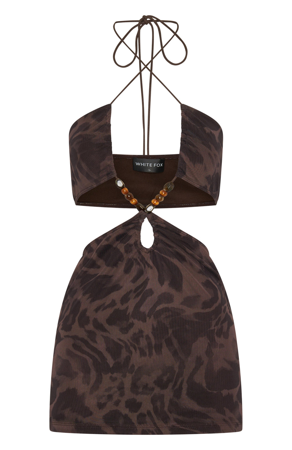 White Fox Snap Out Of It Printed Mesh Mini Dress Espresso