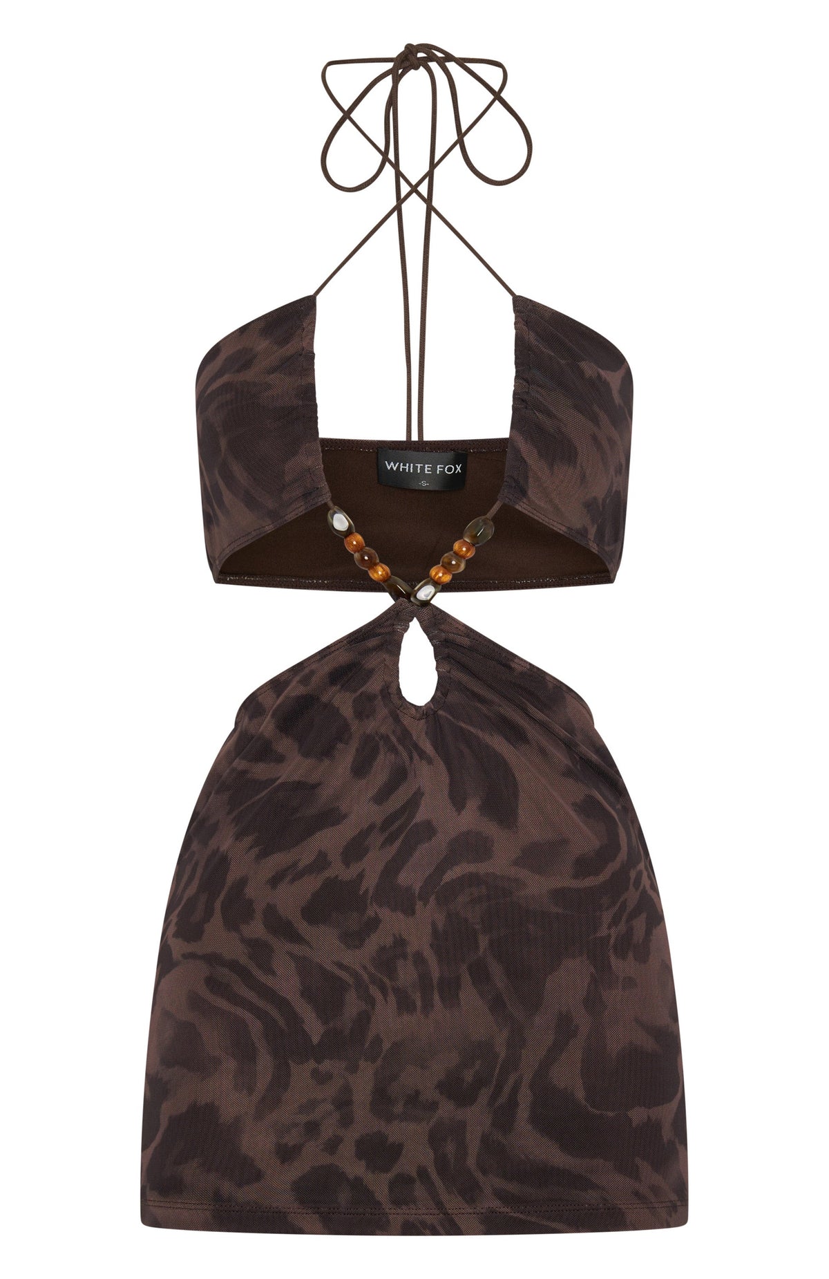 White Fox Snap Out Of It Printed Mesh Mini Dress Espresso