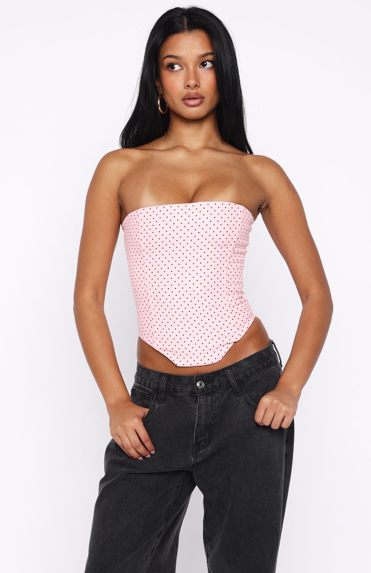 White Fox Let It Go Strapless Bustier Pink Polka Dot