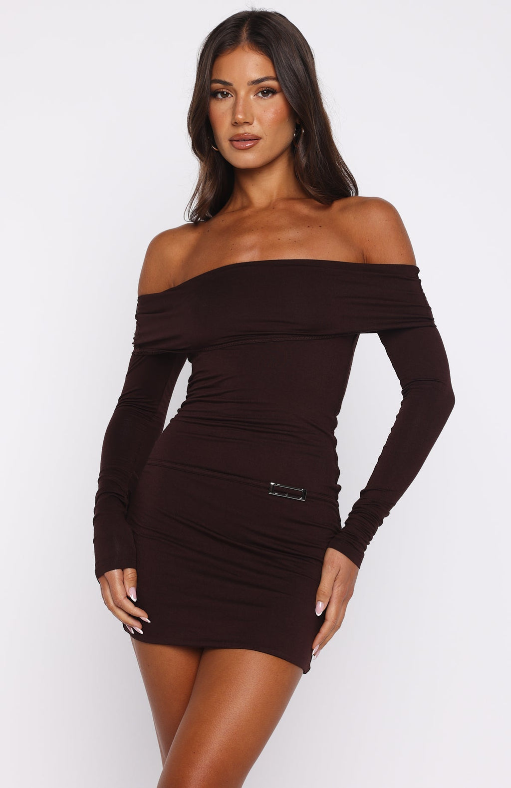 White Fox Show Me How Mini Dress Chocolate