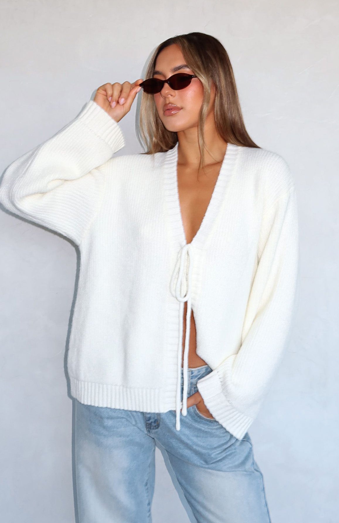White Fox Flashback Knit Cardigan Off White