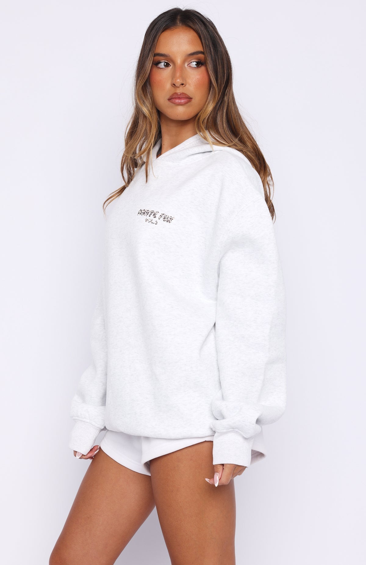 White Fox Offstage Printed Oversized Hoodie Grey Marle/Leopard