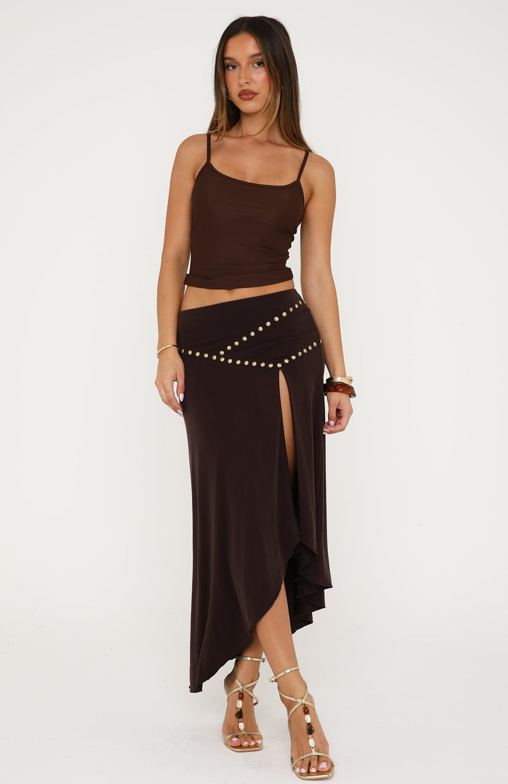 White Fox Haute Rebel Midi Skirt Chocolate