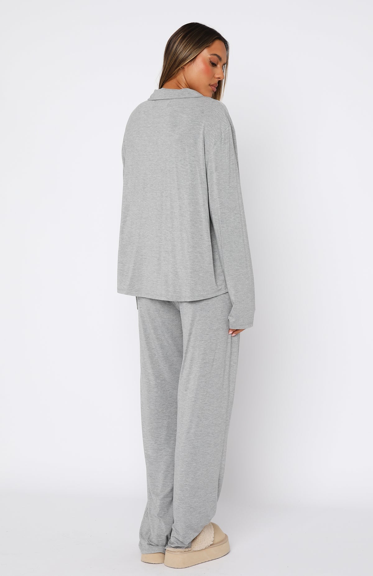 White Fox Pillow Talk Long Sleeve Pyjama Set Grey Marle