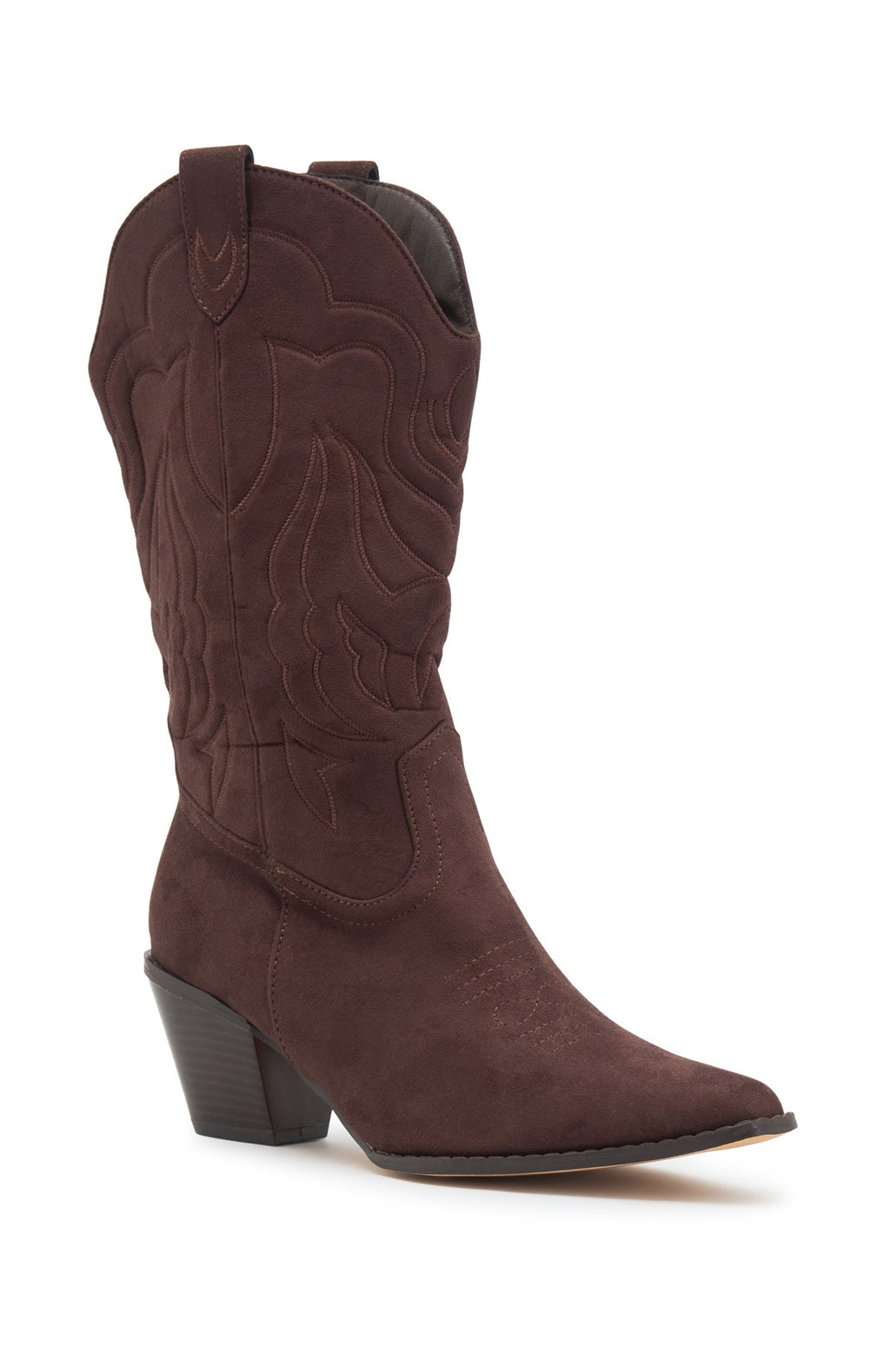 White Fox Darcy Cowboy Boots Chocolate Faux Suede