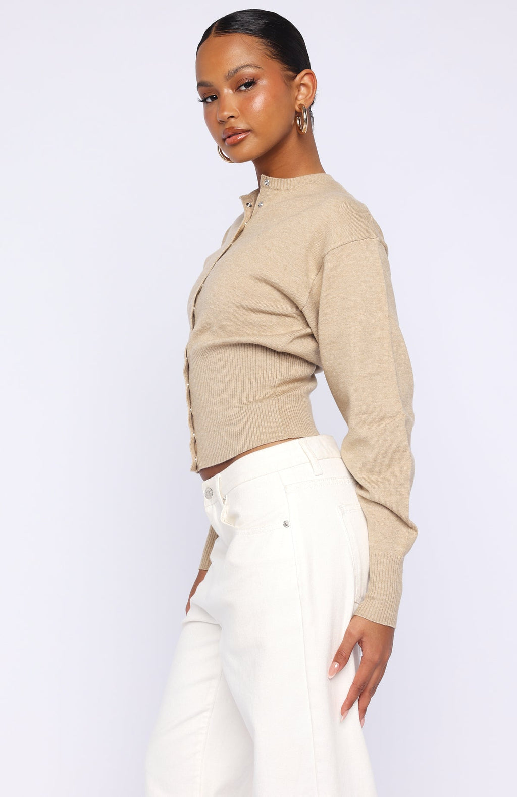 White Fox Cindy Cinched Knit Top Beige