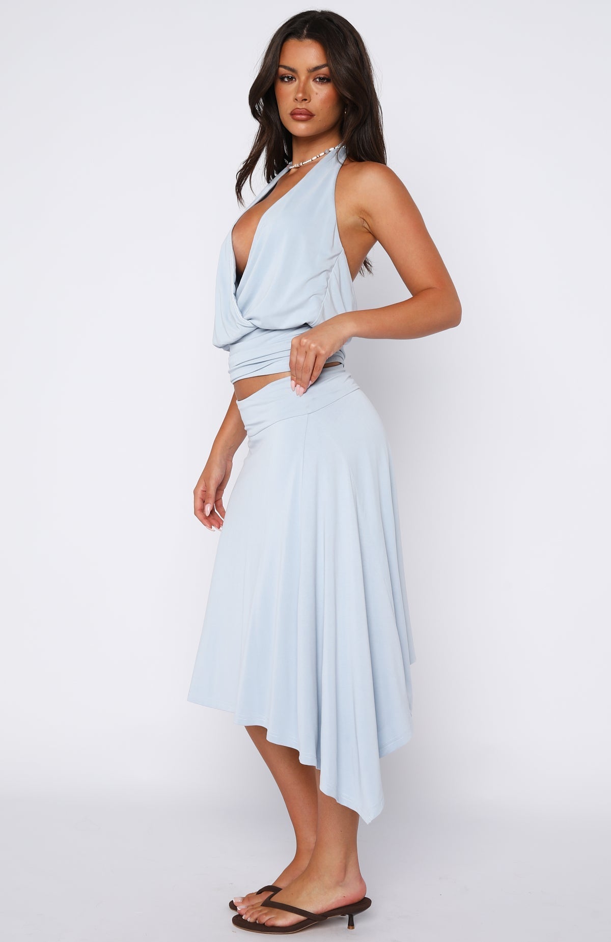 White Fox Tropic Drift Midi Skirt Baby Blue