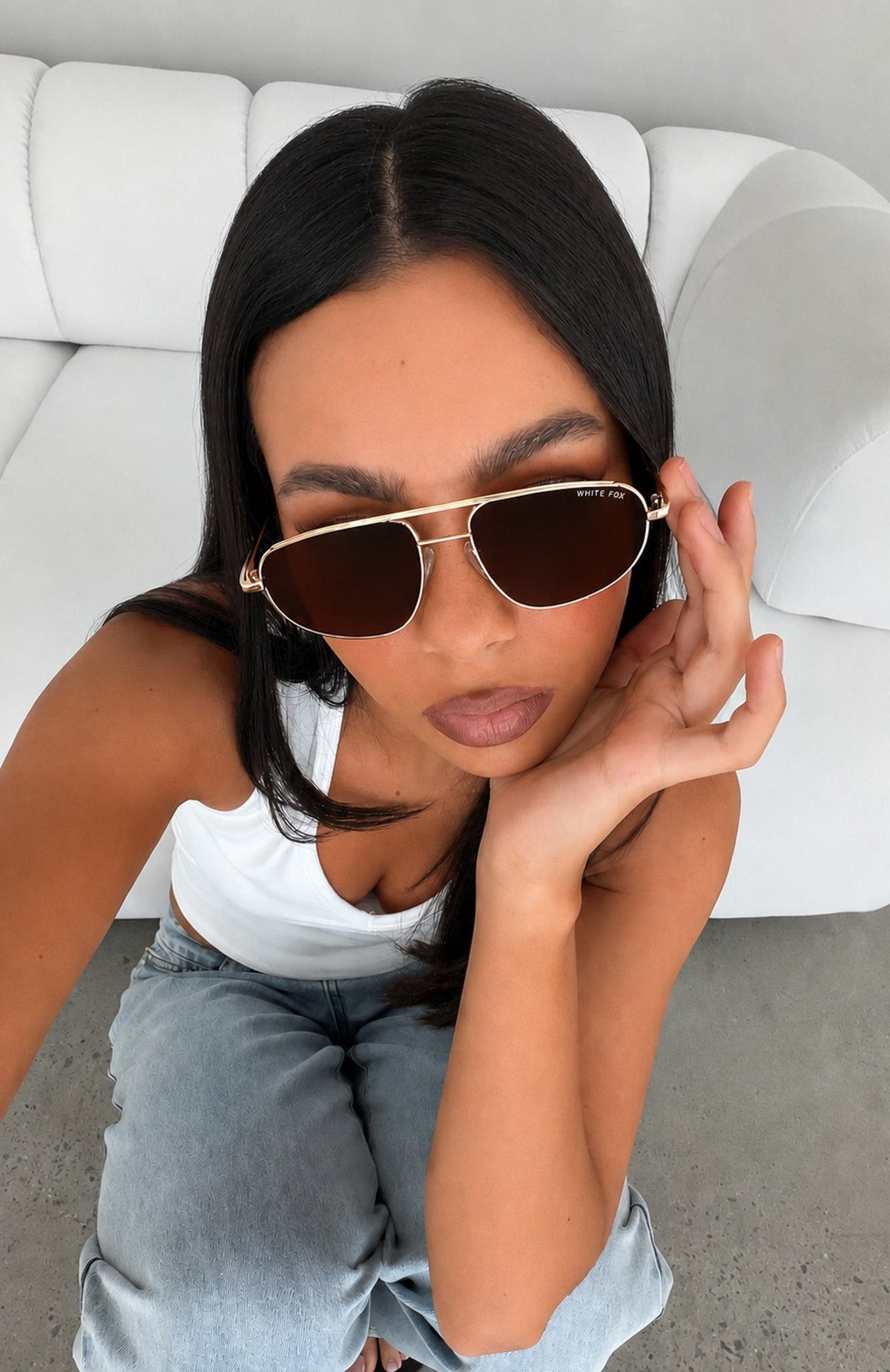 White Fox Elara Sunglasses Gold/Chocolate