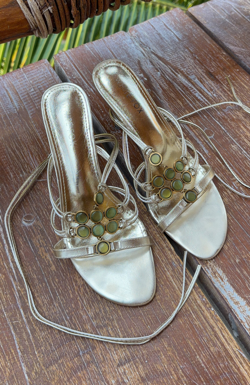White Fox Giana Beaded Wrap Heels Champagne/Lime