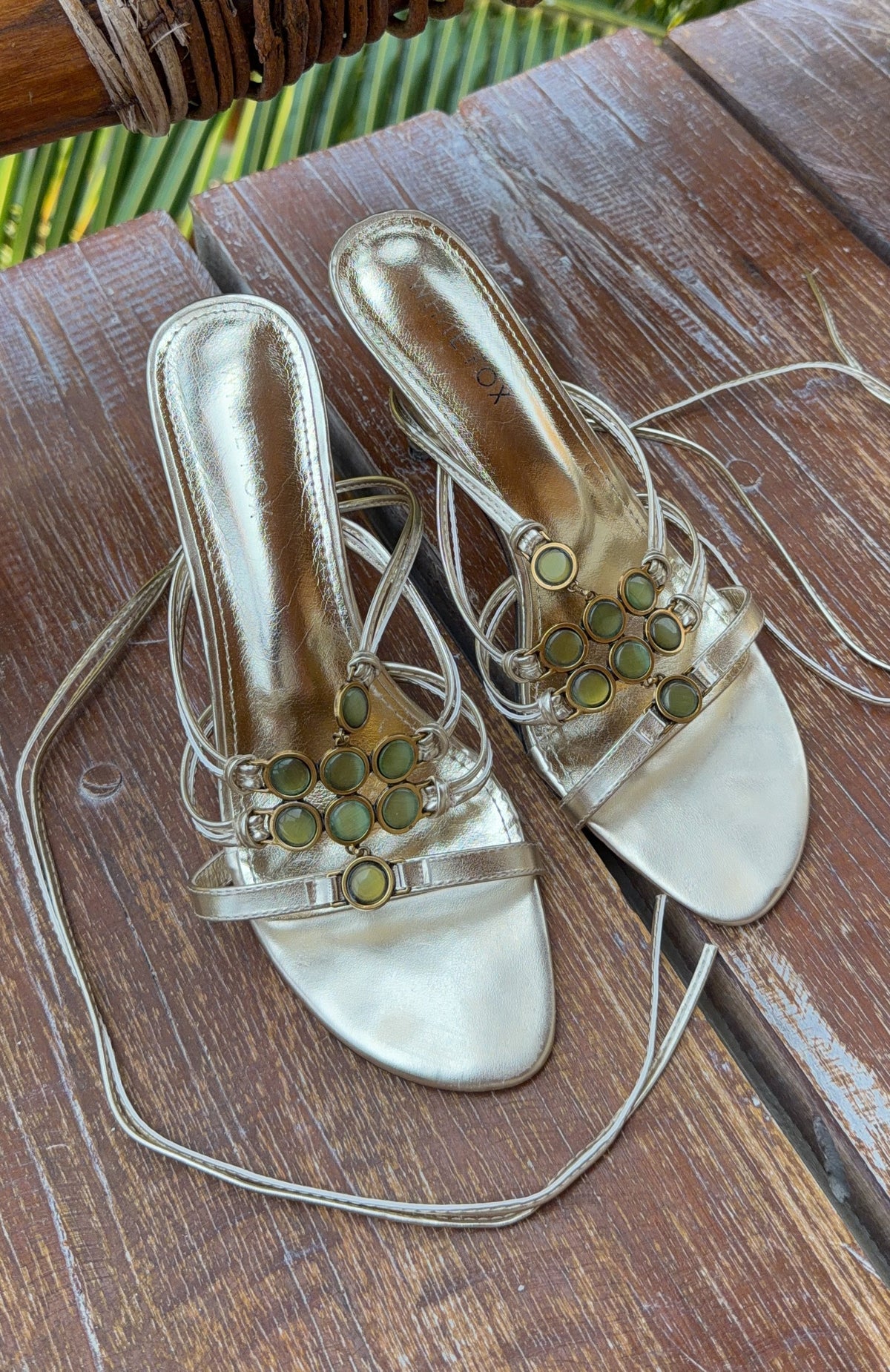 White Fox Giana Beaded Wrap Heels Champagne/Lime