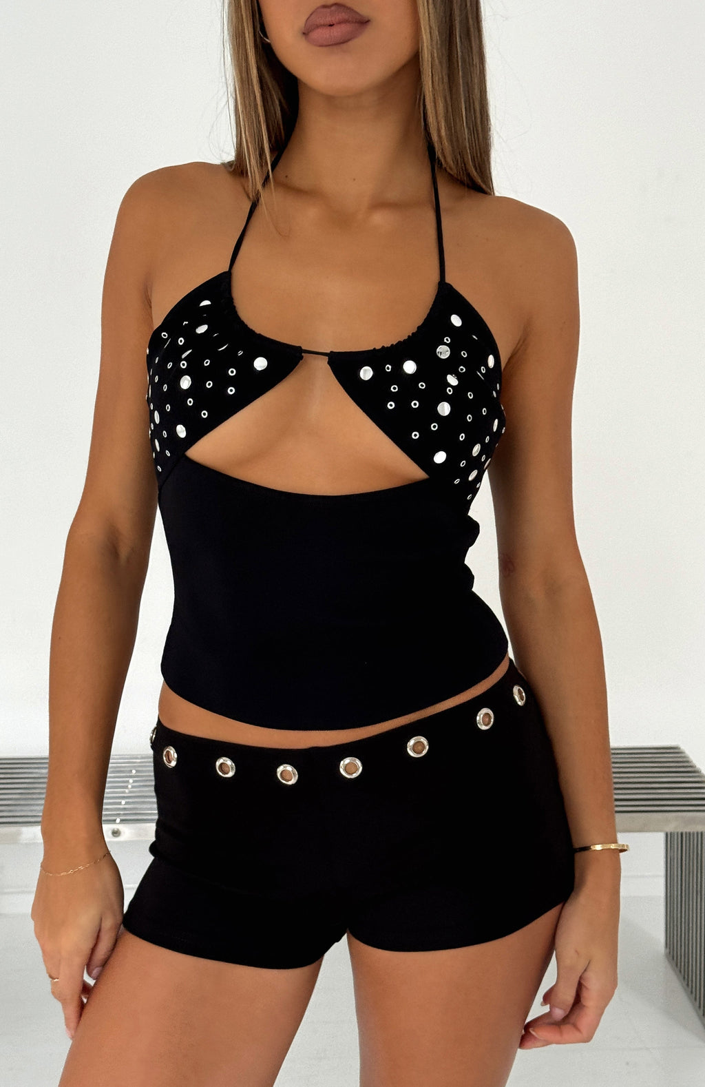 White Fox Left On Read Halter Top Black