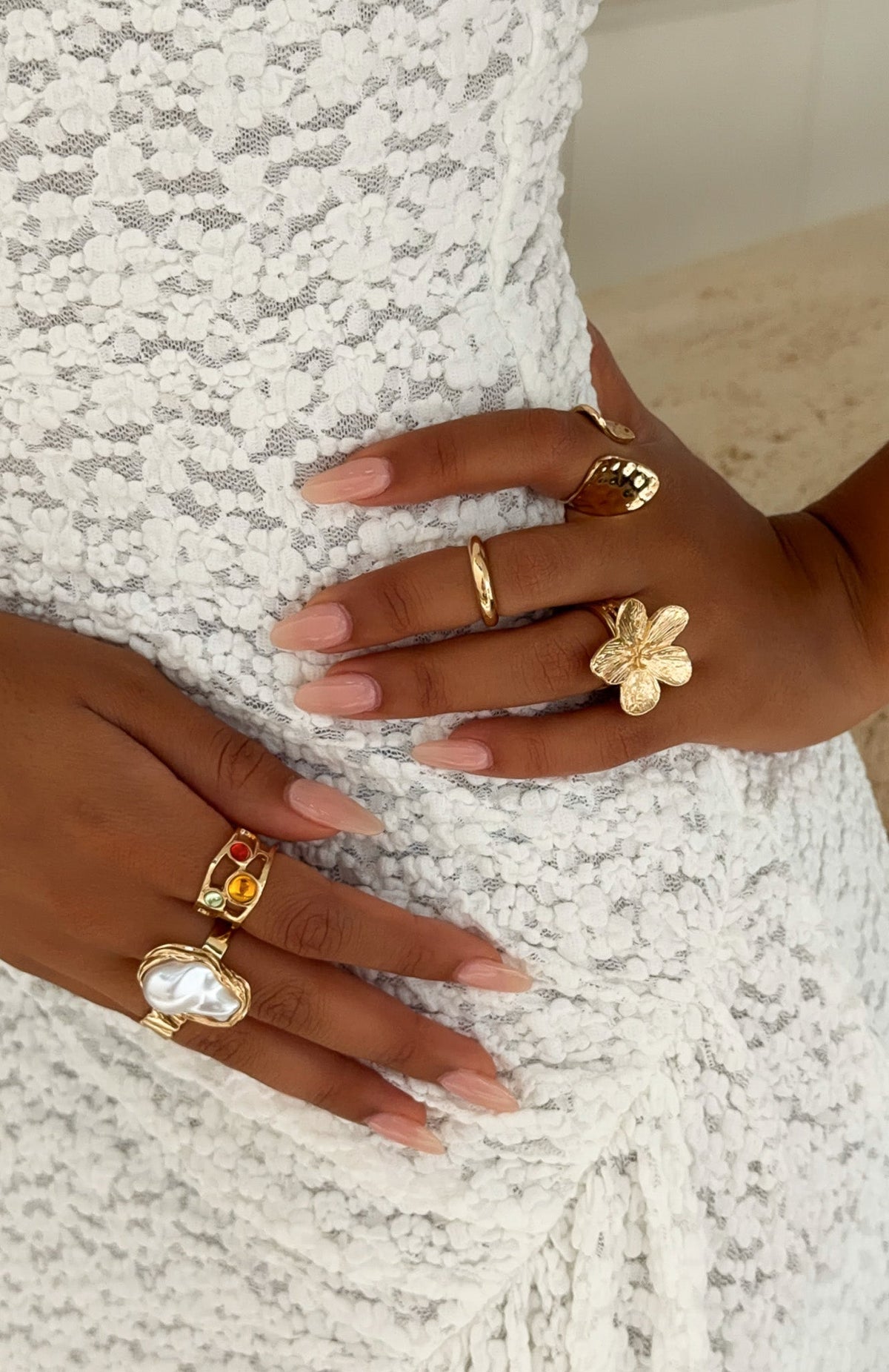 White Fox Signe Ring Set Gold