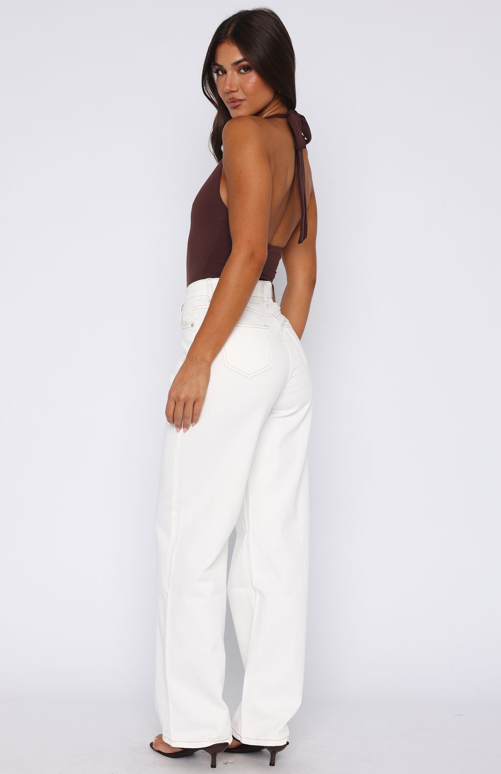 White Fox Bring The Style High Rise Wide Leg Jeans Off White