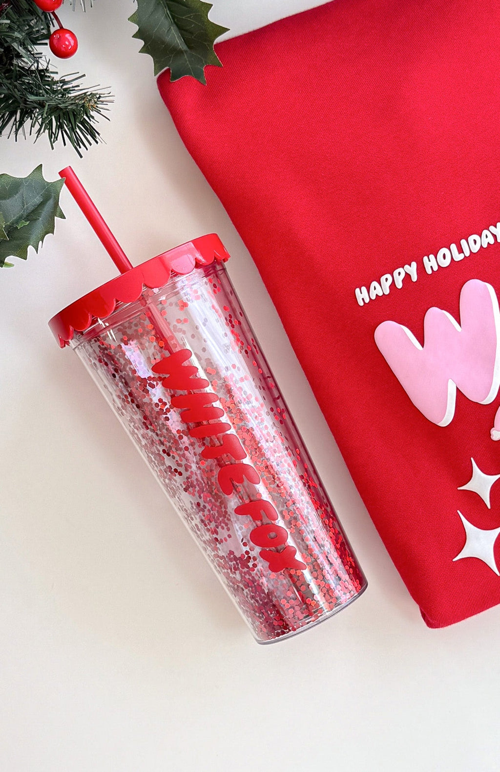 White Fox Kylen Tumbler 700ml Red Glitter