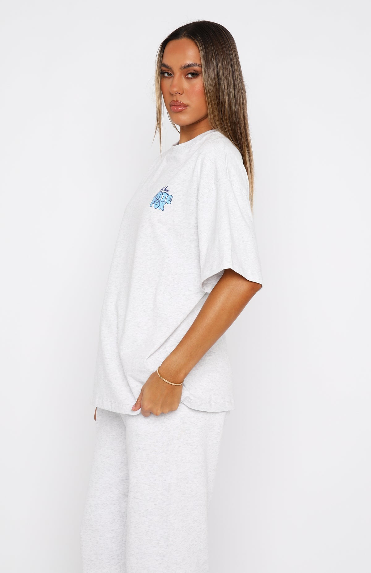White Fox With Love Always Oversized Tee Grey Marle