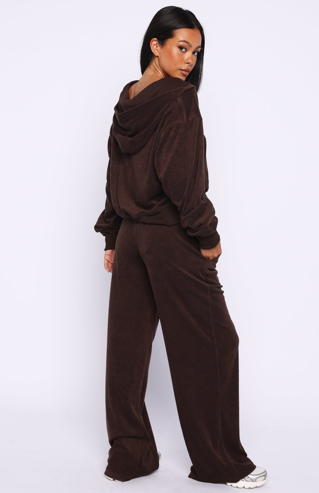 White Fox Causing Commotion Terry Wide Leg Sweatpants Chocolate