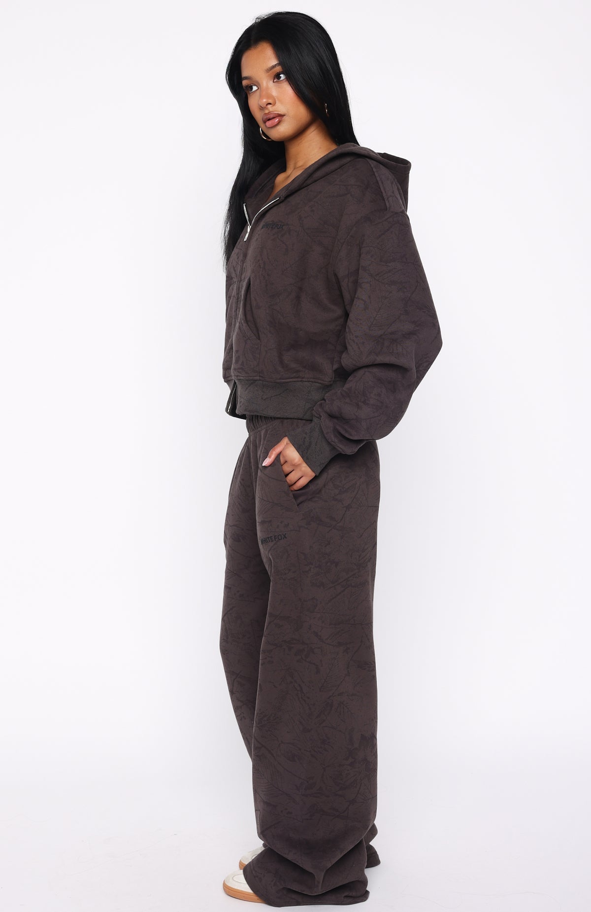 White Fox Hiding Away Wide Leg Sweatpants Dark Camo