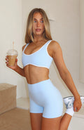 White Fox Keep Up High Waisted Shorts 4" Baby Blue