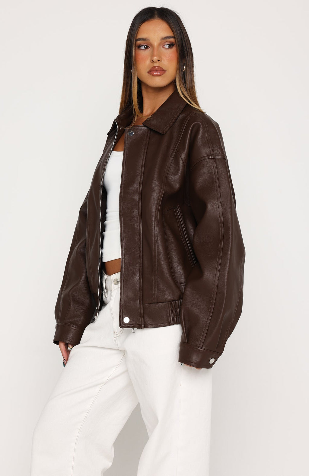 White Fox Retrograde PU Jacket Chocolate