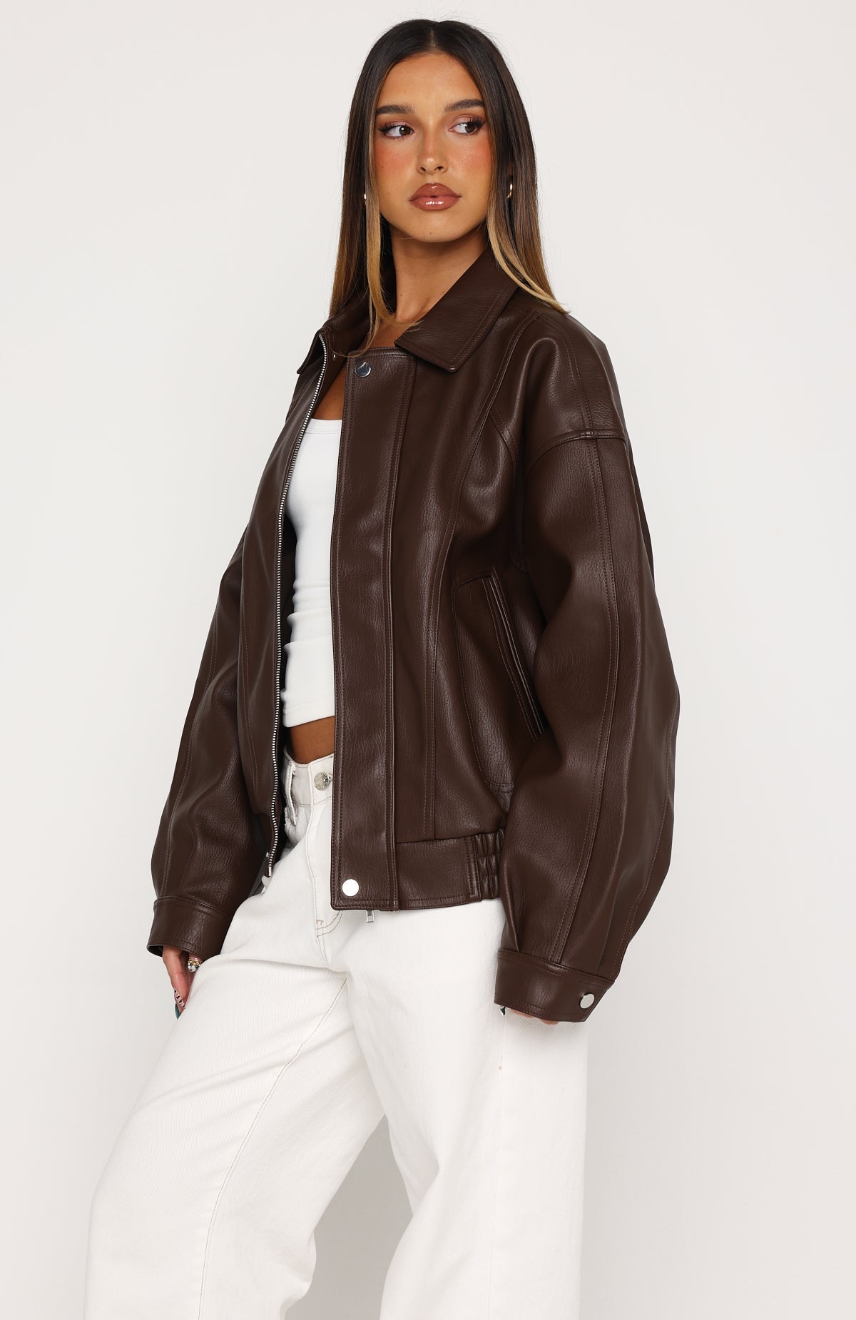 White Fox Retrograde PU Jacket Chocolate