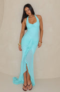 White Fox Main Character Energy Mesh Maxi Dress Aqua