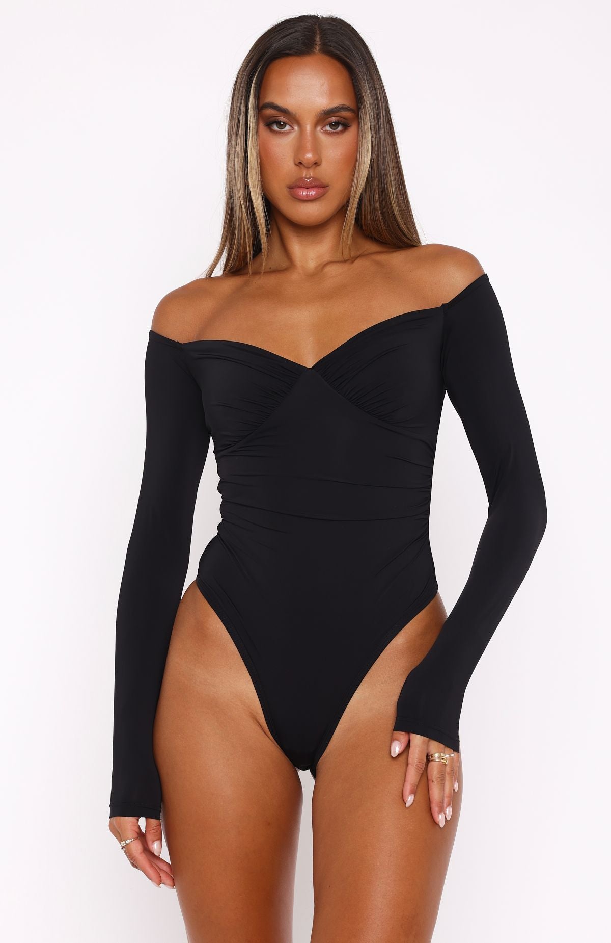 White Fox Your Muse Long Sleeve Bodysuit Black
