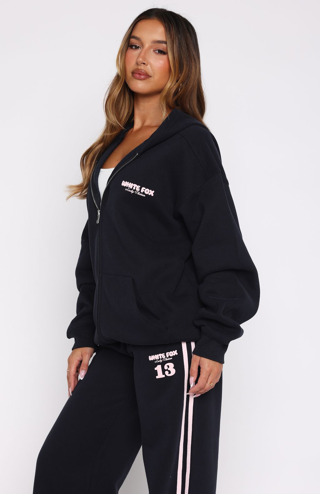 White Fox Lucky Thirteen Charise Zip Front Hoodie Navy