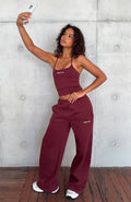 White Fox Test Drive Wide Leg Sweatpants Dark Cherry